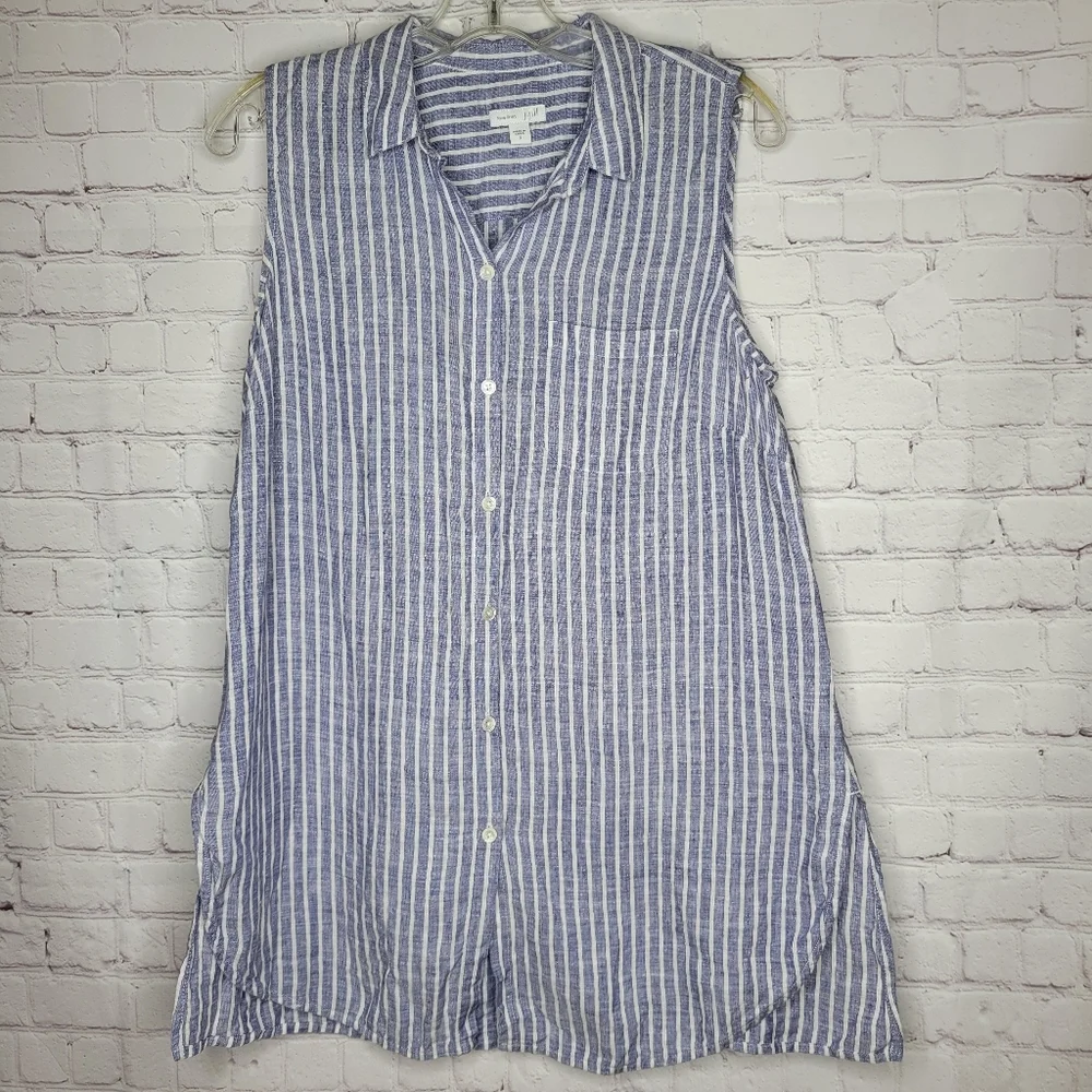 J. JILL Linen Striped Sleeveless Button Up Tunic S - Picture 3 of 8